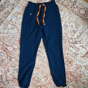Figs Like New Deep Blue Joggers with Bright Orange Accents Size S/T